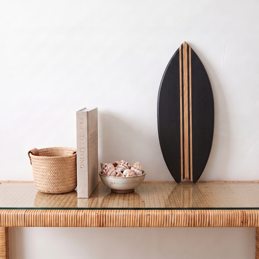 Planche de Surf déco - Base noire, lignes bois