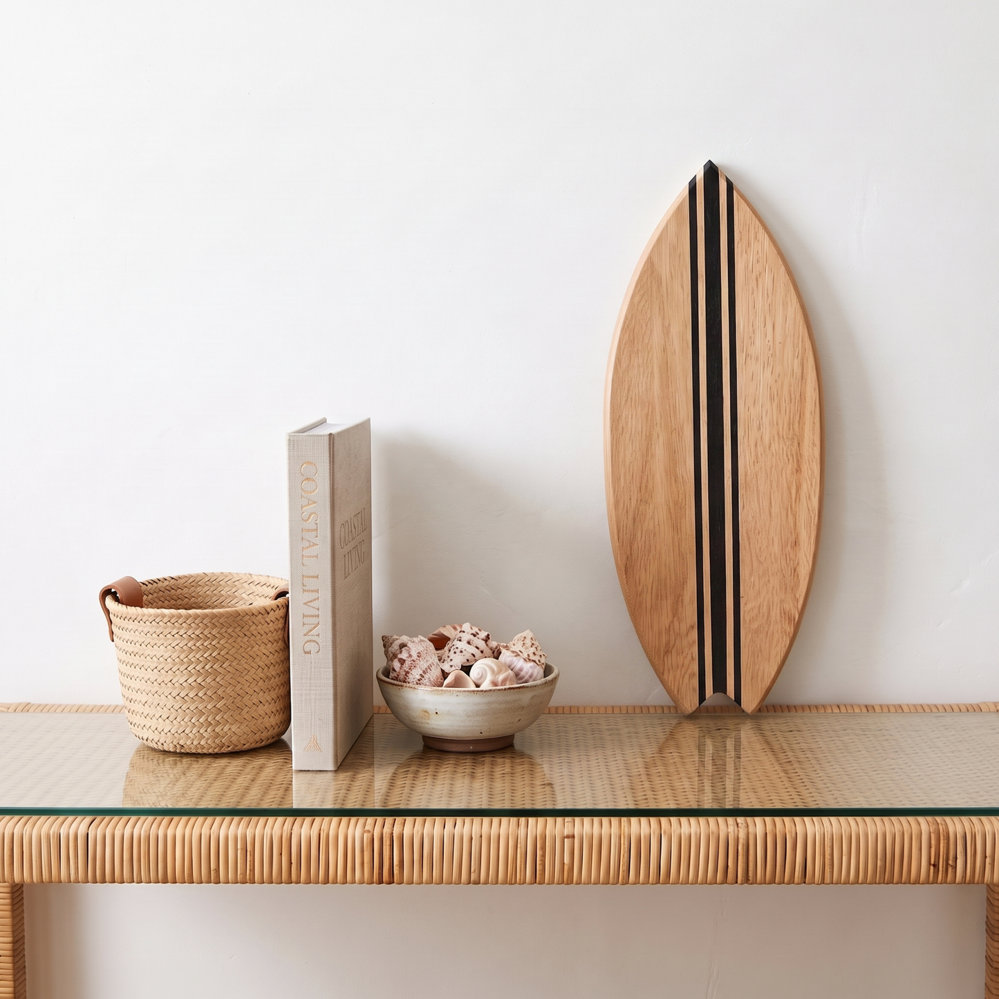 Planche de Surf déco - Base bois, lignes noires