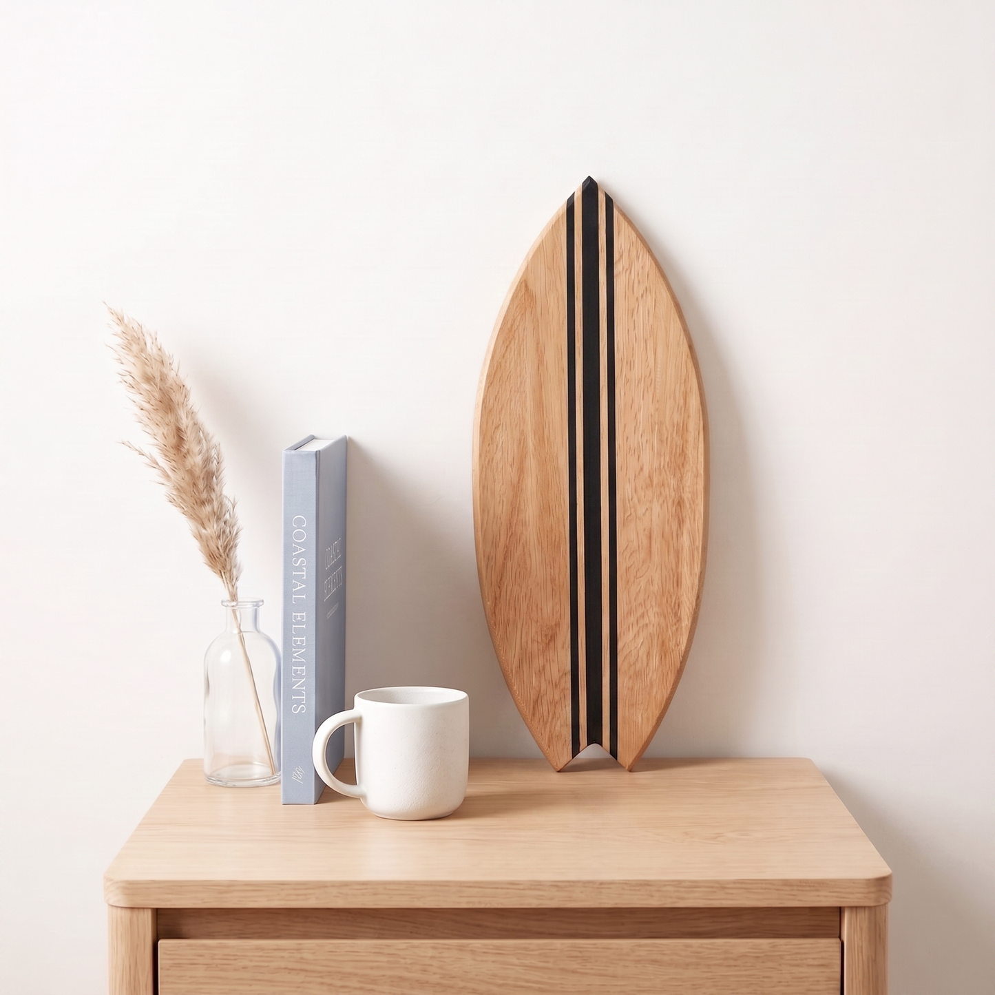 Planche de Surf déco - Base bois, lignes noires