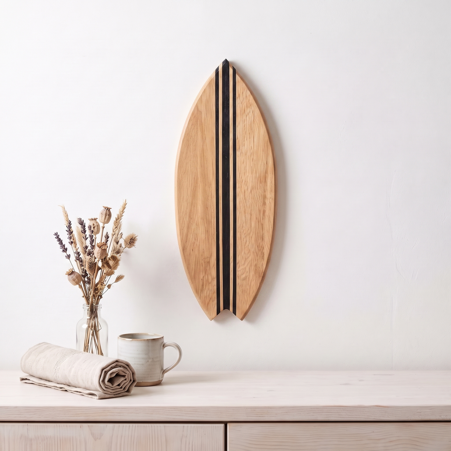 Planche de Surf déco - Base bois, lignes noires
