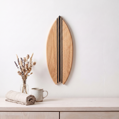 Planche de Surf déco - Base bois, lignes noires