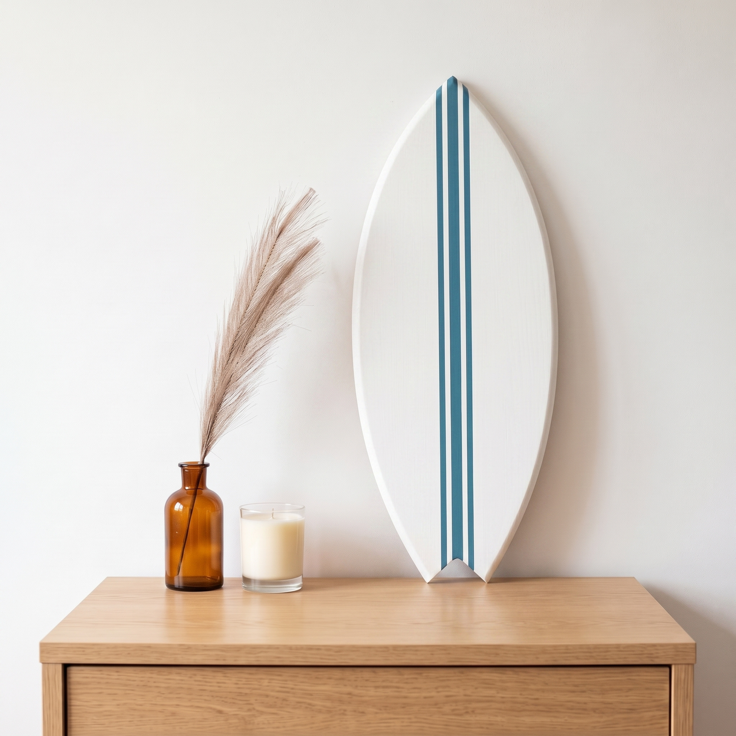 Planche de Surf déco - Base blanche, lignes marée haute