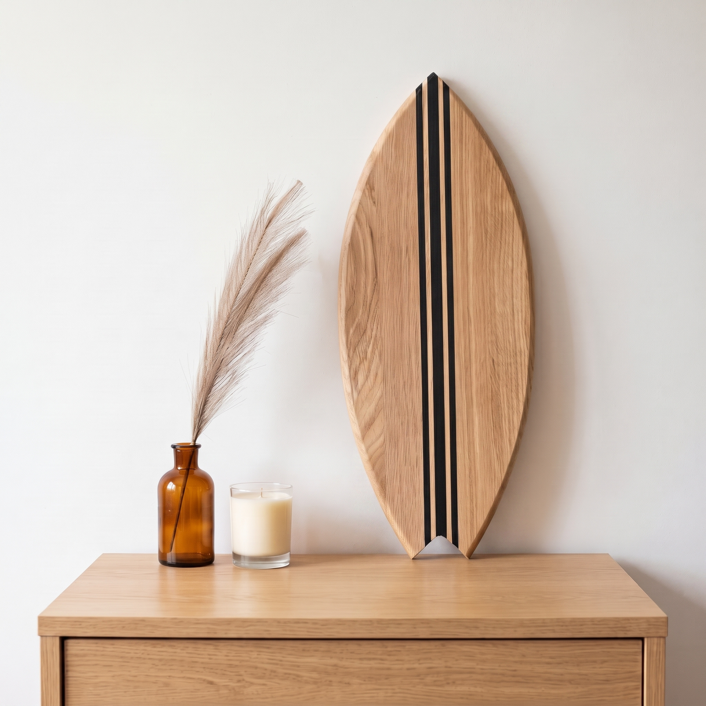 Planche de Surf déco - Base bois, lignes noires