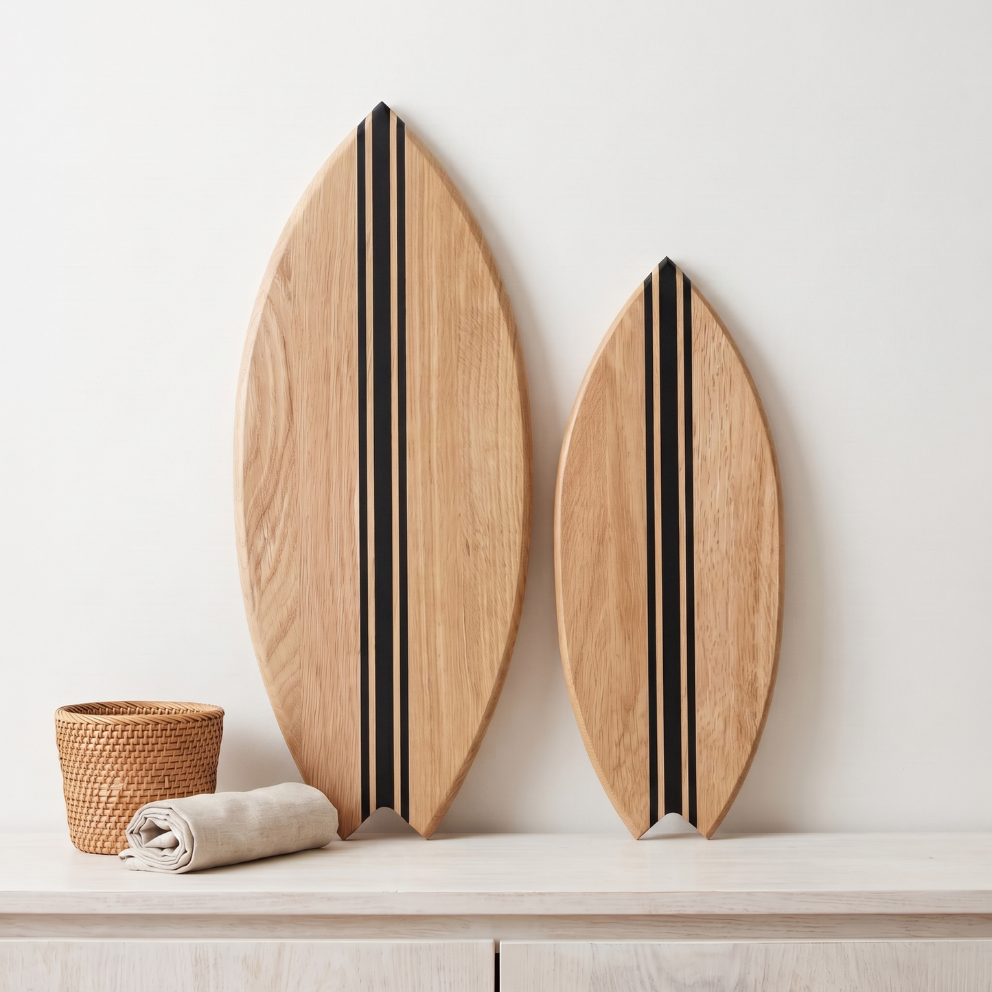 Planche de Surf déco - Base bois, lignes noires