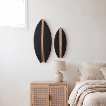 Planche de Surf déco - Base noire, lignes bois