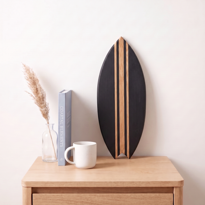 Planche de Surf déco - Base noire, lignes bois
