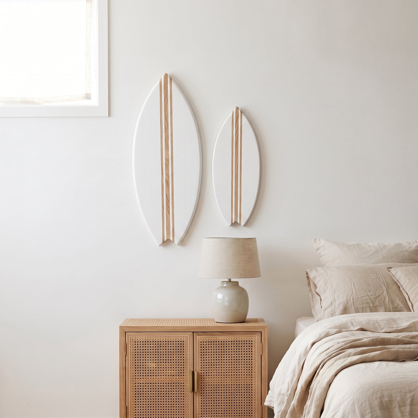 Planche de Surf déco - Base blanche, lignes bois