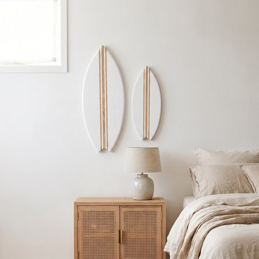 Planche de Surf déco - Base blanche, lignes bois