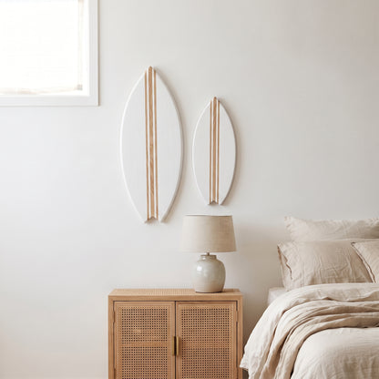 Planche de Surf déco - Base blanche, lignes bois