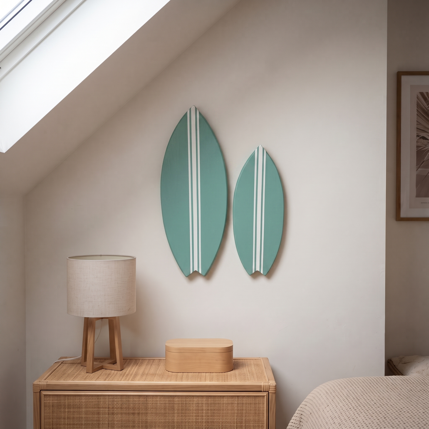 Planche de Surf déco - Base vert jade, lignes blanches