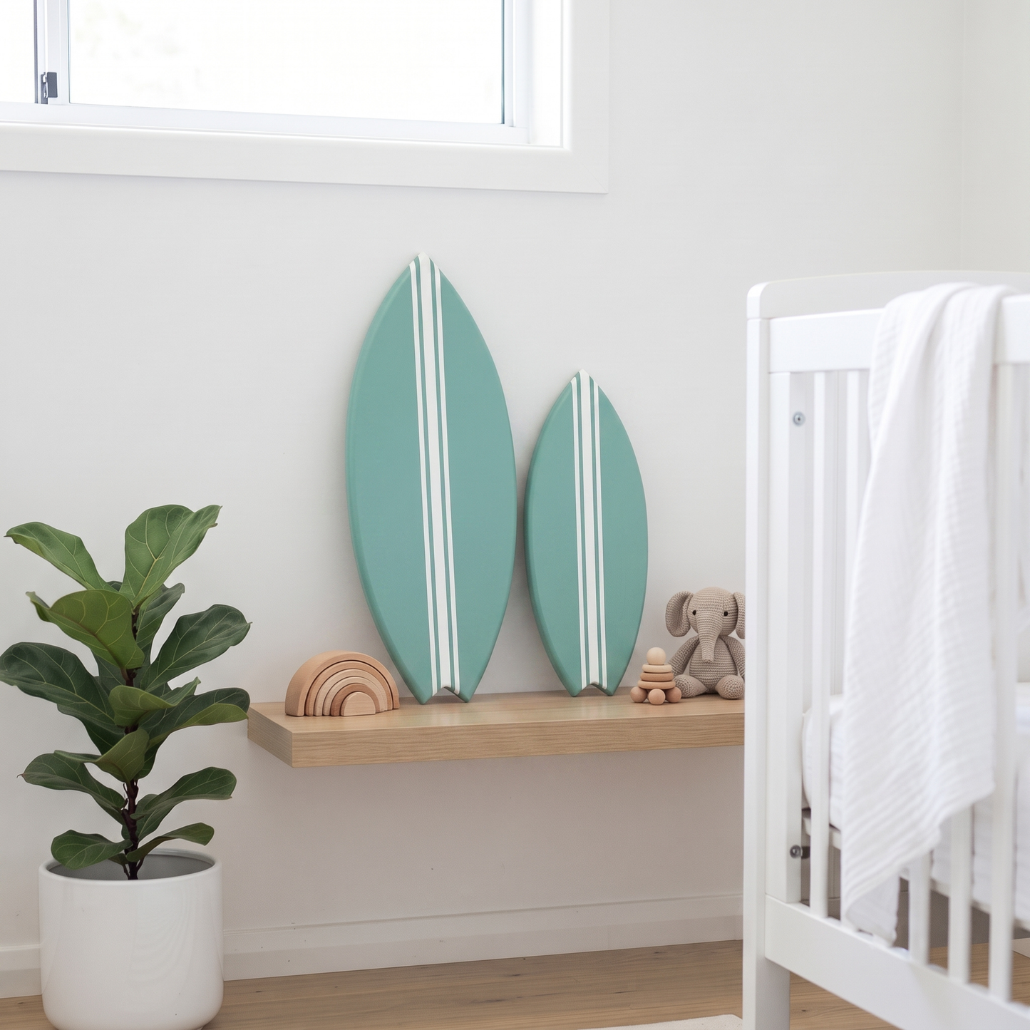 Planche de Surf déco - Base vert jade, lignes blanches