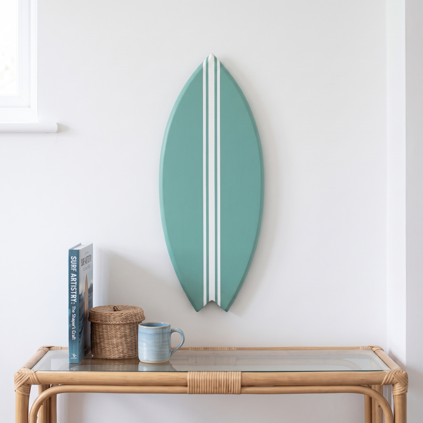 Planche de Surf déco - Base vert jade, lignes blanches
