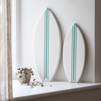 Planche de Surf déco - Base blanche, lignes vert jade