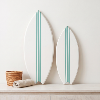 Planche de Surf déco - Base blanche, lignes vert jade