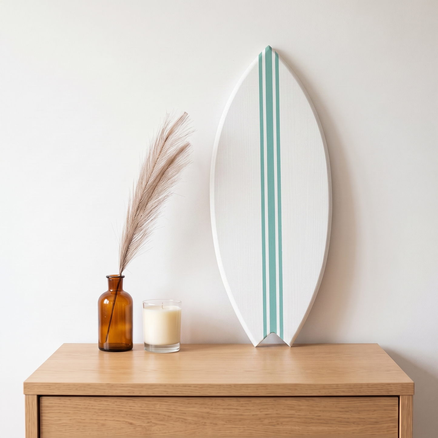 Planche de Surf déco - Base blanche, lignes vert jade