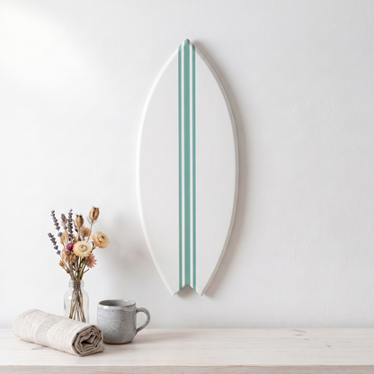Planche de Surf déco - Base blanche, lignes vert jade