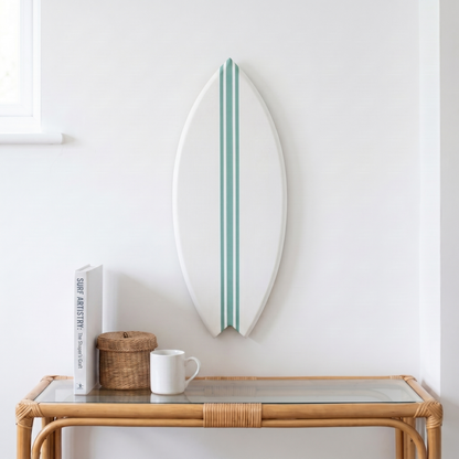 Planche de Surf déco - Base blanche, lignes vert jade