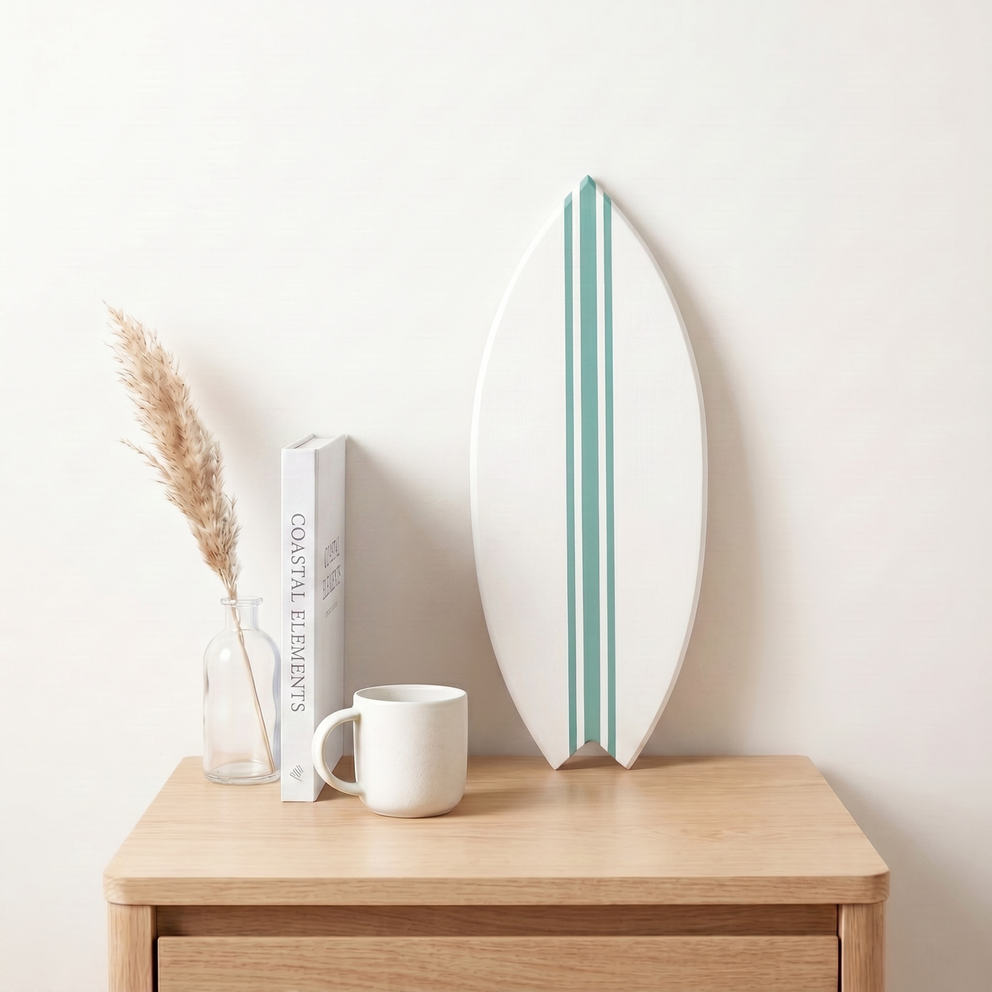 Planche de Surf déco - Base blanche, lignes vert jade