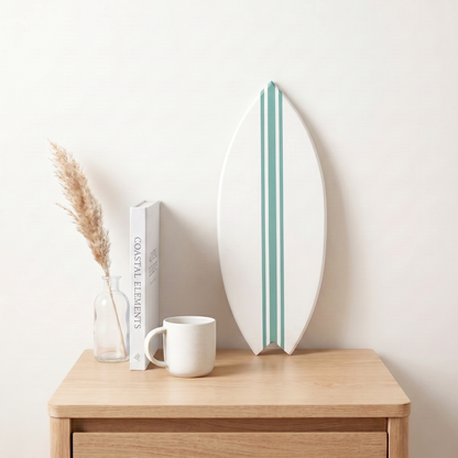 Planche de Surf déco - Base blanche, lignes vert jade