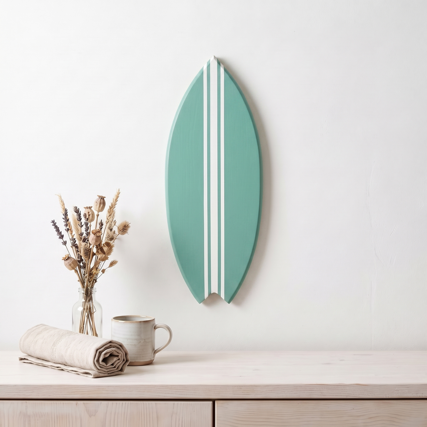 Planche de Surf déco - Base vert jade, lignes blanches