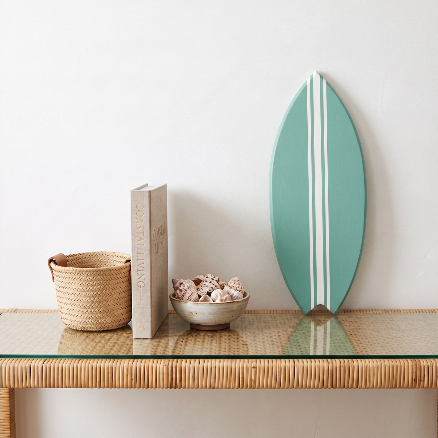 Planche de Surf déco - Base vert jade, lignes blanches