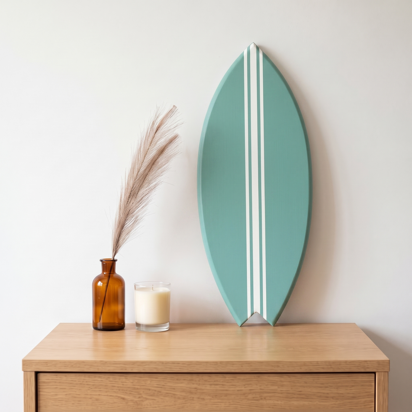 Planche de Surf déco - Base vert jade, lignes blanches