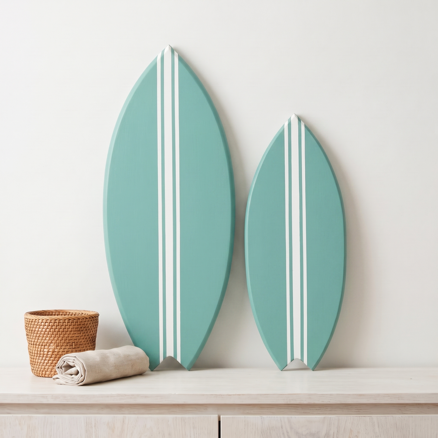 Planche de Surf déco - Base vert jade, lignes blanches