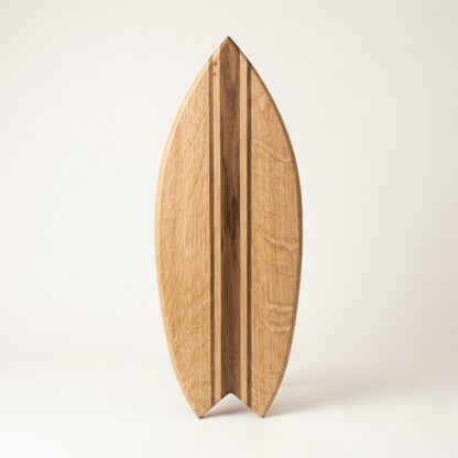Planche à Découper Surf Premium – Base Chêne, Lignes Noyer