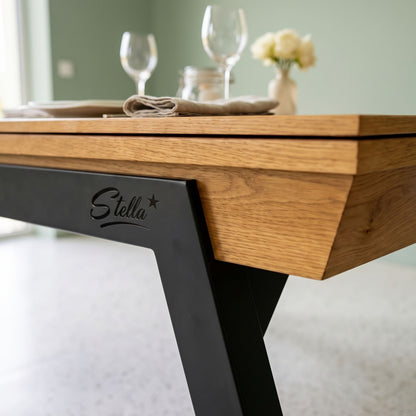 Amerikanischer Billardtisch Stella Scipion 2,10 m mit schwarzen Füßen – massive Eiche & Stahl, umwandelbar in Esstisch & Tischtennisplatte