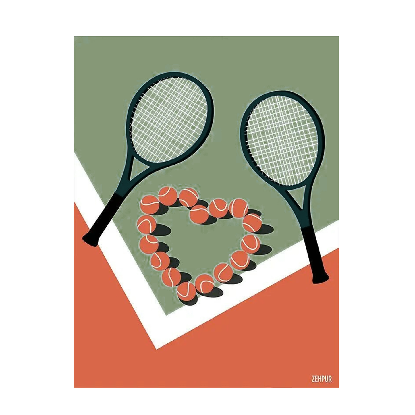 Affiche "Tennis, mon amour" Coloris Vert | Poster Mural Sport – Format 30x40 cm