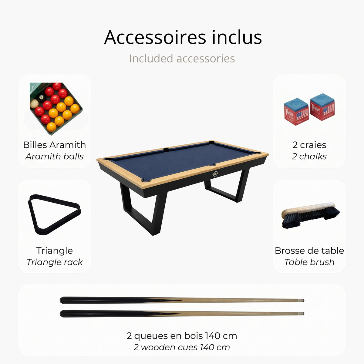 Amerikanischer Billardtisch Stella Millésime Indoor – Massive Eiche & MDF, umwandelbar in Esstisch & Tischtennisplatte