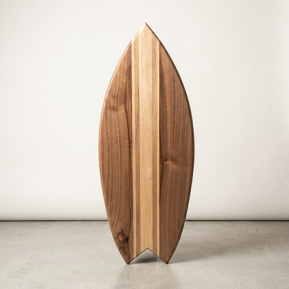 Planche à Découper Surf Premium – Base Noyer, Lignes Chêne