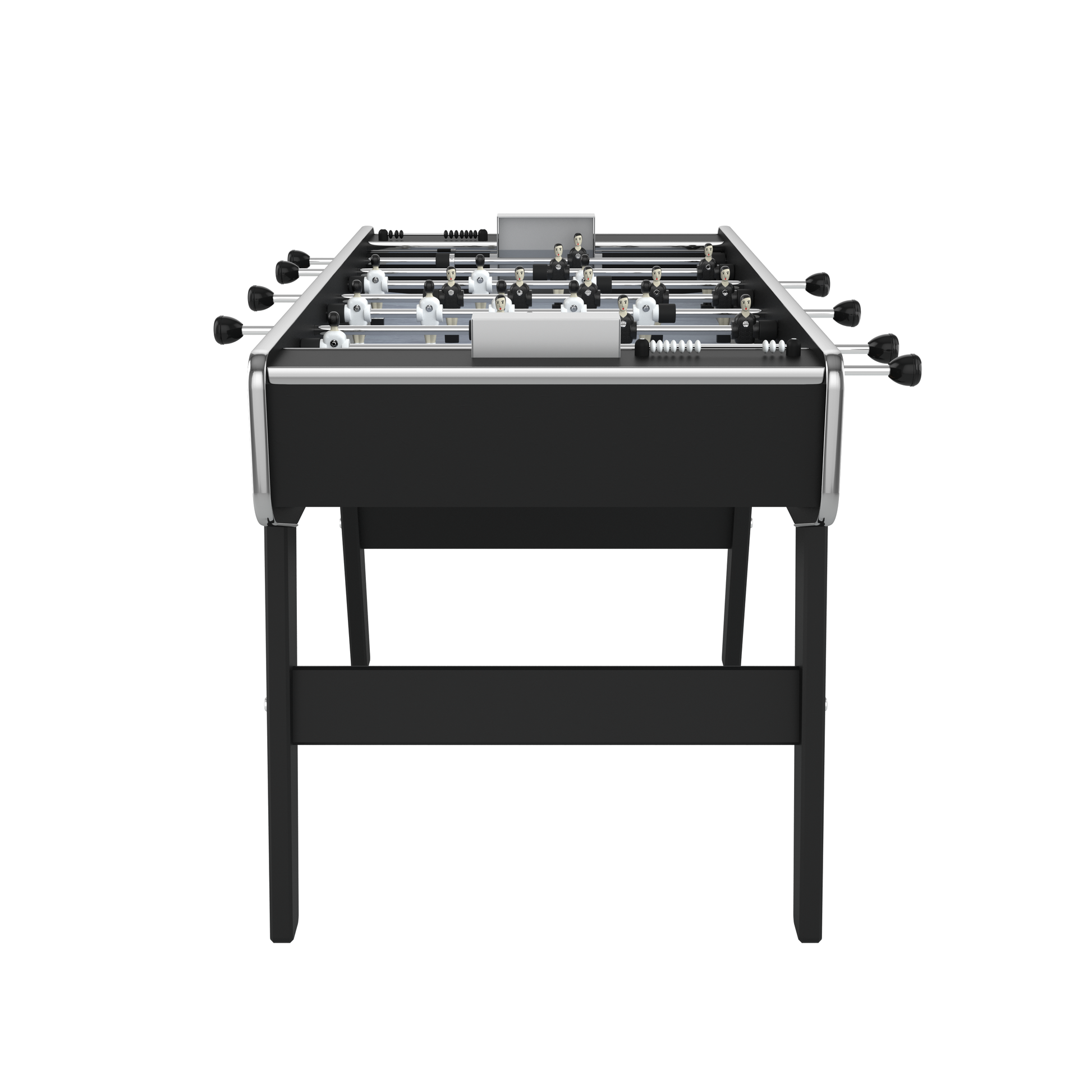 Profil du baby-foot Stella Club noir soulignant la structure stable en mélaminé et le design compact idéal pour le domicile.