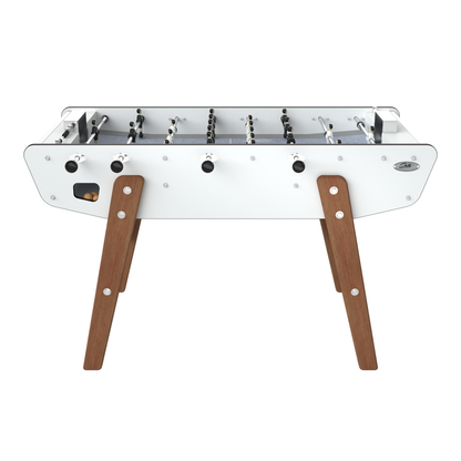 Vue de face du Stella Home Outdoor blanc mettant en avant les finitions en inox et les joueurs en aluminium haute durabilité.
