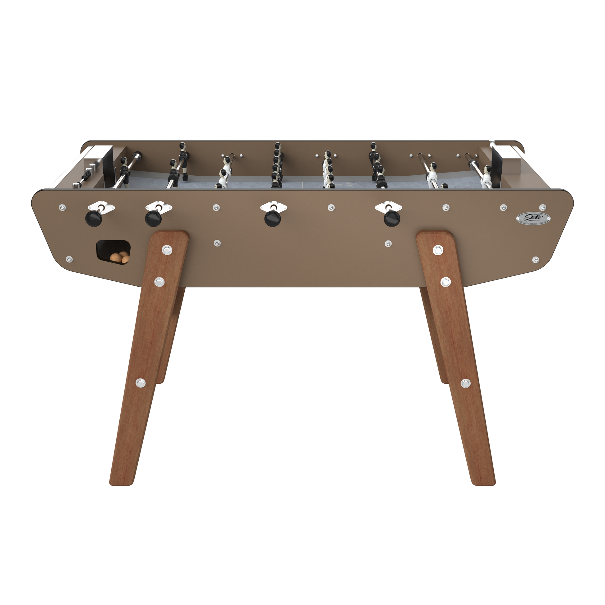Vue de face du Stella Home Outdoor taupe mettant en avant les joueurs en aluminium et les paliers résistants aux intempéries.