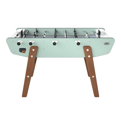 Vue de face du Stella Home Outdoor vert avec barres télescopiques en inox rectifié et joueurs en aluminium.