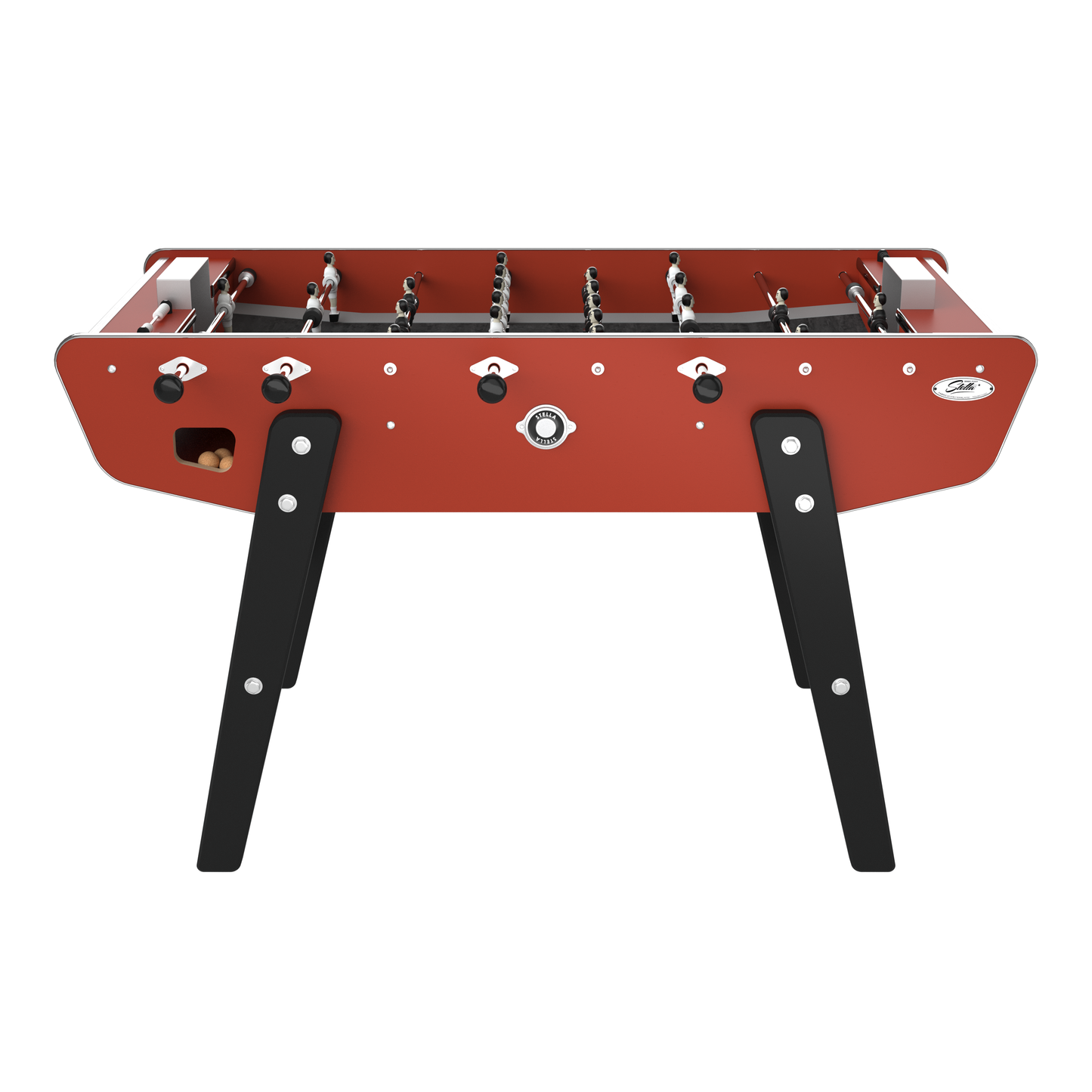 Vue de face du Stella Home rouge mettant en avant les paliers en inox et les joueurs en aluminium haute résistance.