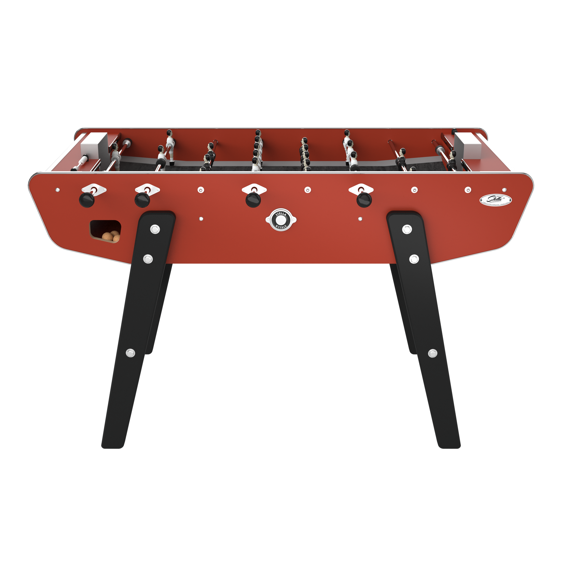 Vue de face du Stella Home rouge mettant en avant les paliers en inox et les joueurs en aluminium haute résistance.