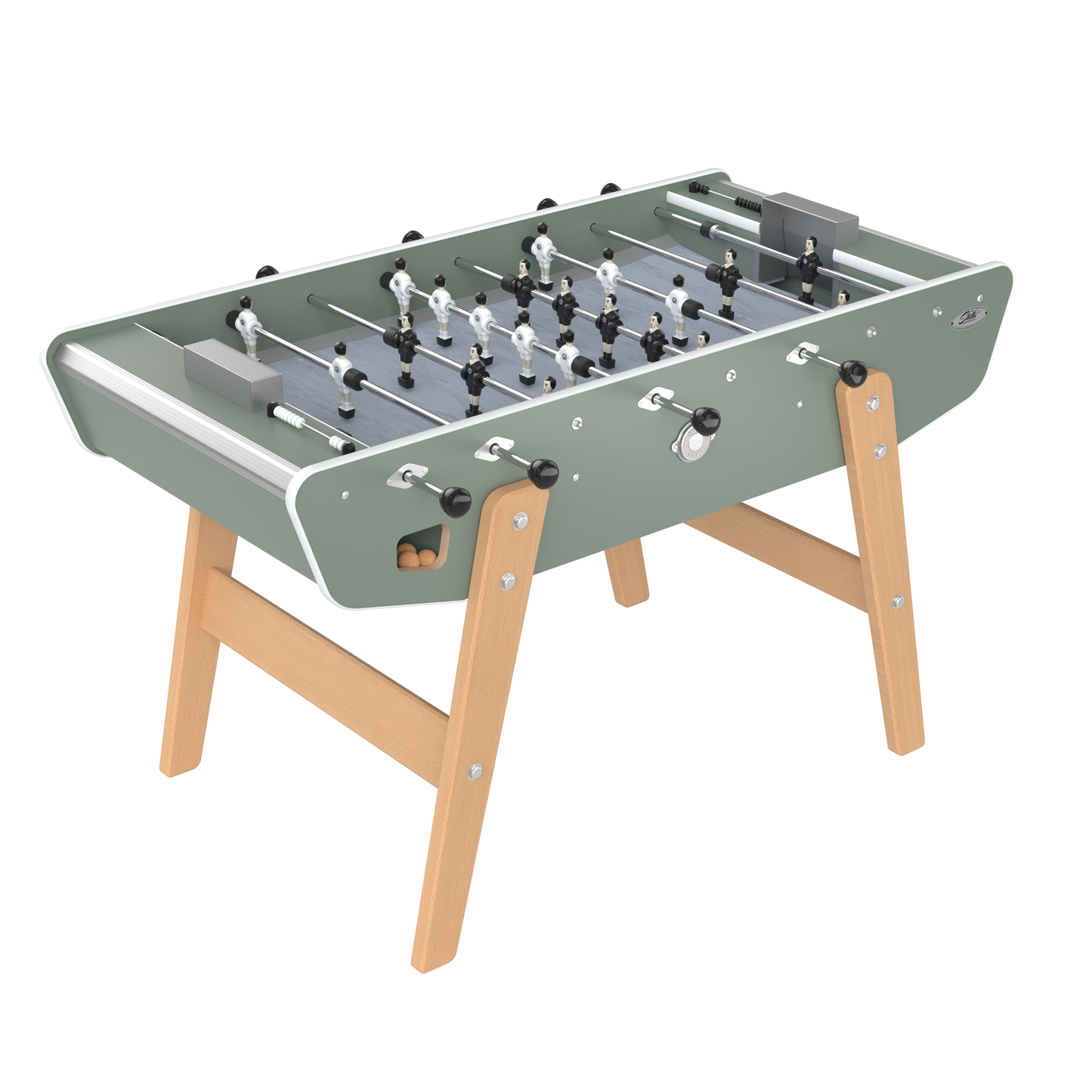 Baby-foot Stella Home vert eucalyptus, une teinte contemporaine et apaisante pour une intégration parfaite dans votre salon.
