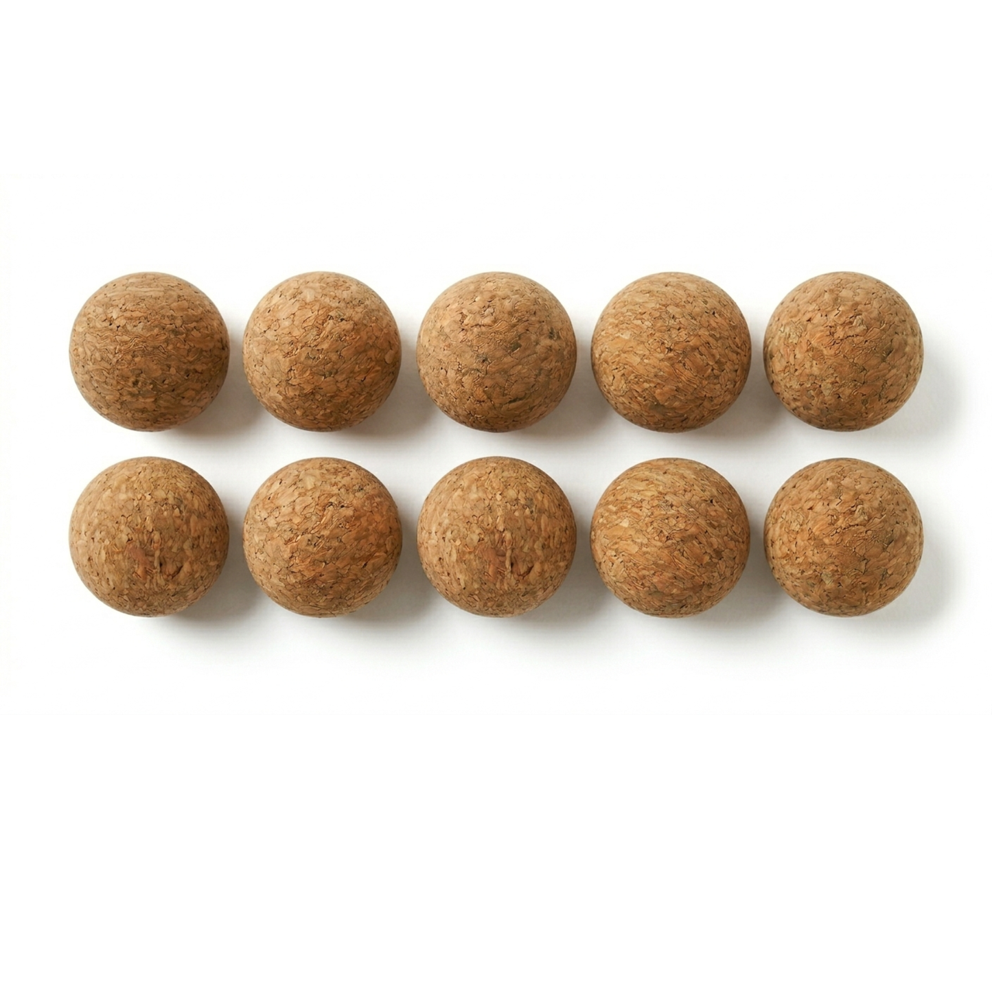 Lot de 10 balles de baby-foot en liège naturel de 13g, idéal pour un jeu silencieux, authentique et un contrôle de balle précis.