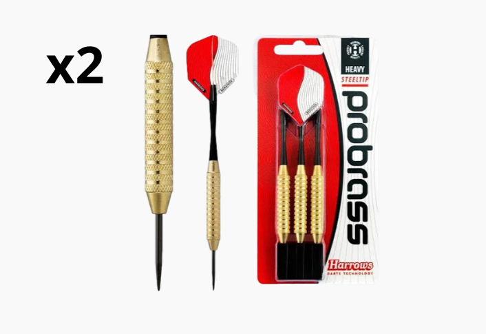 Lot de six fléchettes avec pointes en acier inclus dans le pack Stella, prêtes pour la compétition et le loisir.
