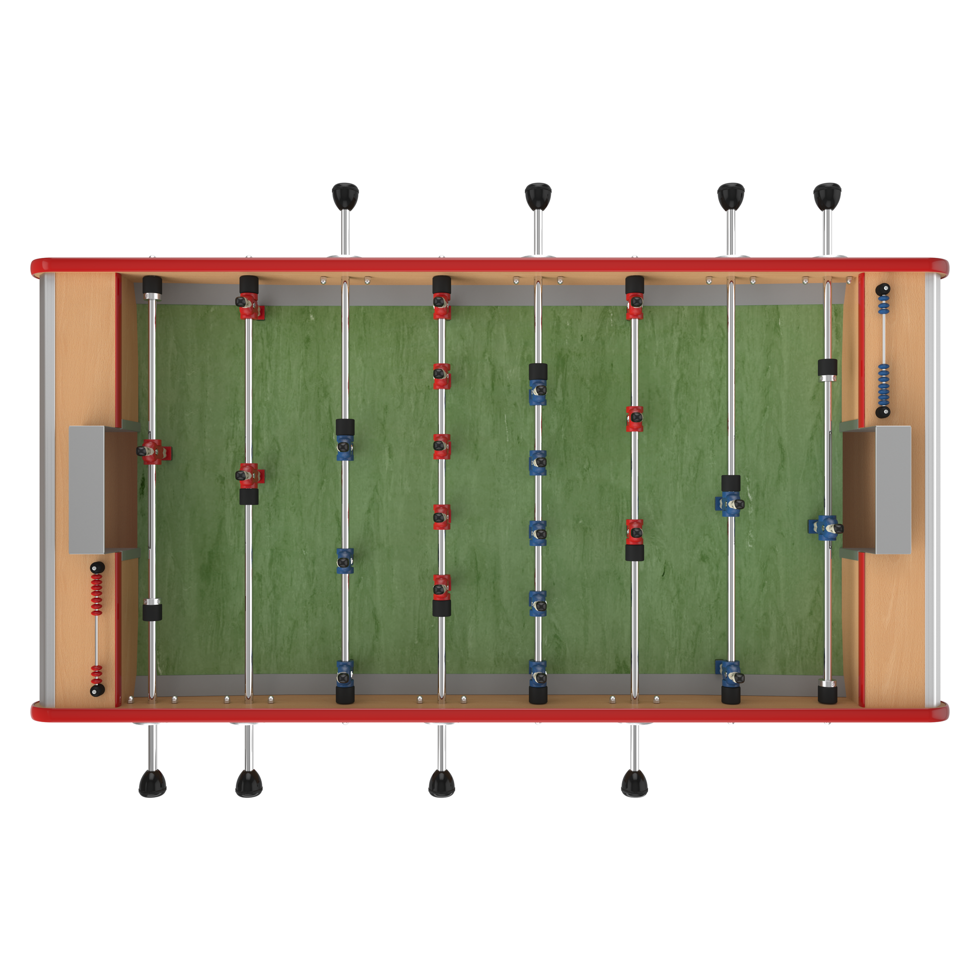 Vue de dessus du tapis de jeu PVC et des bandes latérales pour balles sautées sur le modèle Stella Star hêtre.
