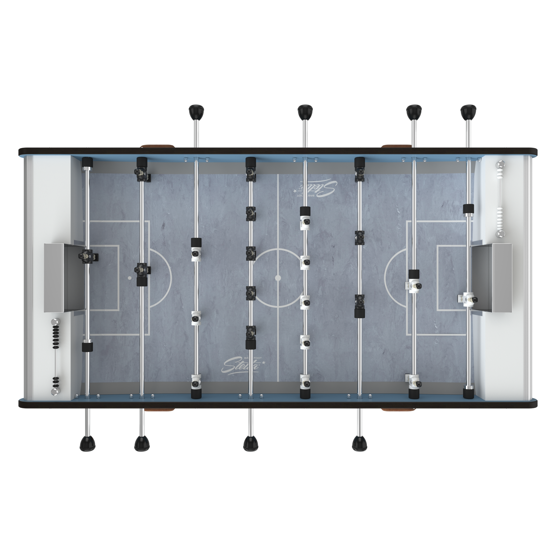 Vue de dessus du tapis de jeu PVC du Stella Home bleu, optimisé pour les balles sautées et le contrôle de balle précis.