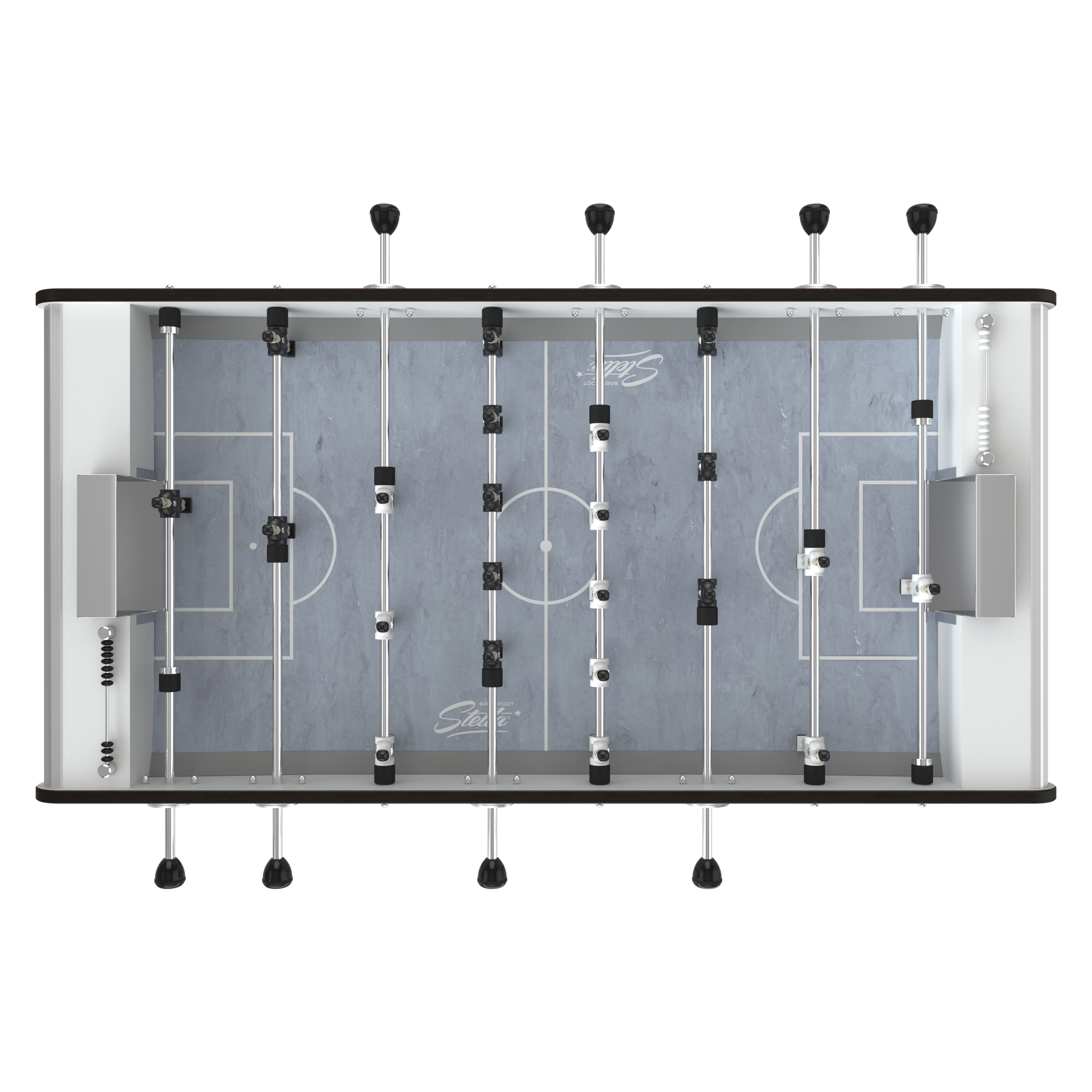 Vue de dessus de la surface de jeu du Stella Star blanc, optimisée pour les balles sautées et le contrôle technique.