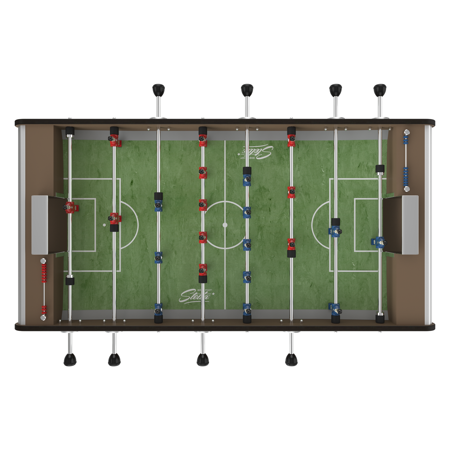 Vue de dessus de la surface de jeu du Stella Star Outdoor, tapis PVC optimisé pour les balles sautées et le jeu de tête.