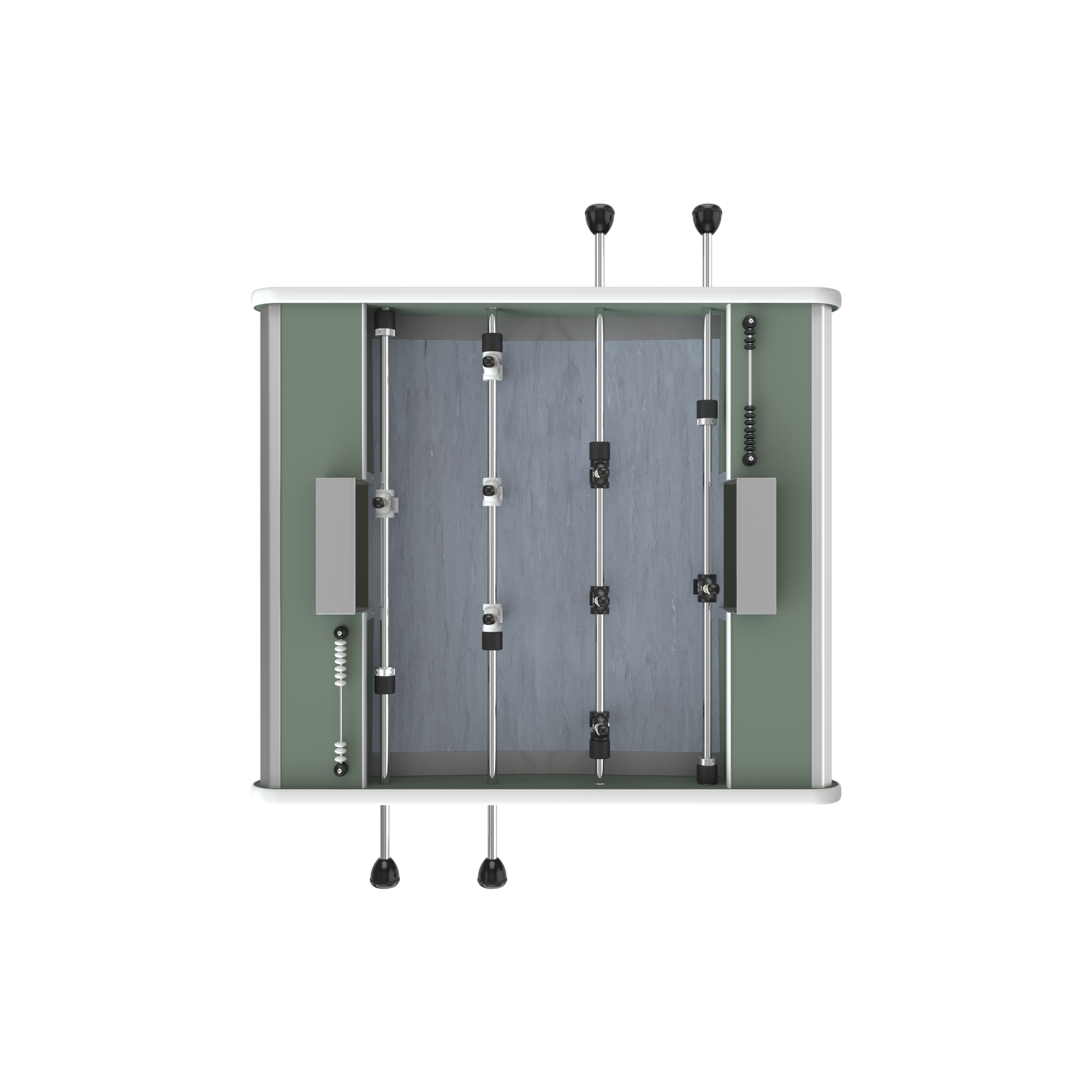 Vue de dessus de la surface de jeu du Stella Toi & Moi vert, tapis PVC tracé pour un contrôle de balle optimal.