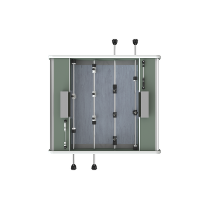 Vue de dessus de la surface de jeu du Stella Toi & Moi vert, tapis PVC tracé pour un contrôle de balle optimal.