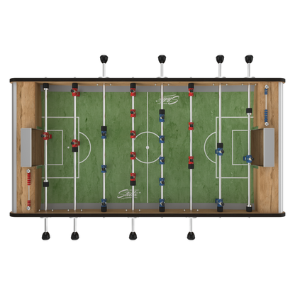 Vue aérienne de la surface de jeu du Stella Star chêne, tapis PVC gris conçu pour le contrôle et les balles sautées.