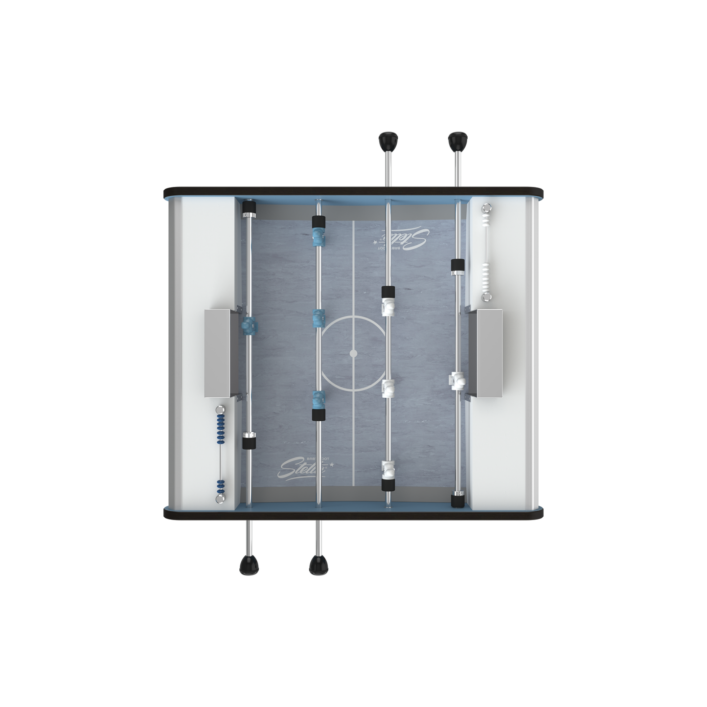 Vue aérienne du tapis de jeu du Toi & Moi bleu, conçu pour un contrôle précis et des duels techniques en extérieur.