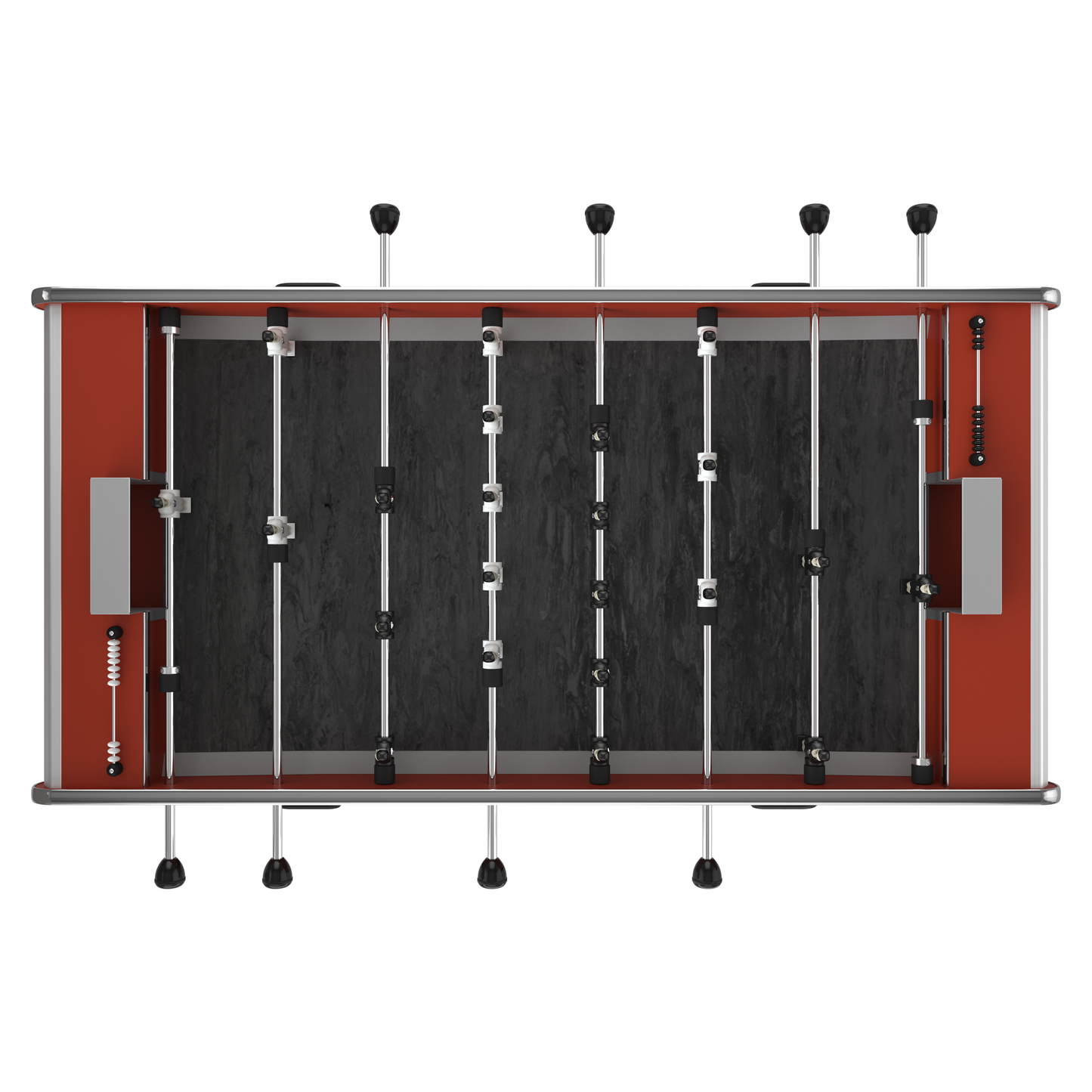 Vue aérienne du tapis de jeu PVC et des bandes latérales obliques pour balles sautées sur le modèle Stella Home.